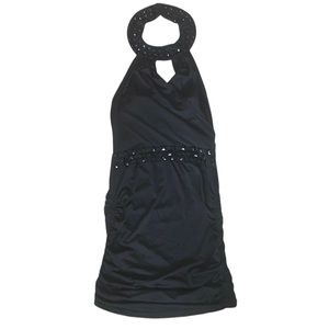 Ashwi Paris Black Beaded Halter Runched Bodycon Dress Size Small